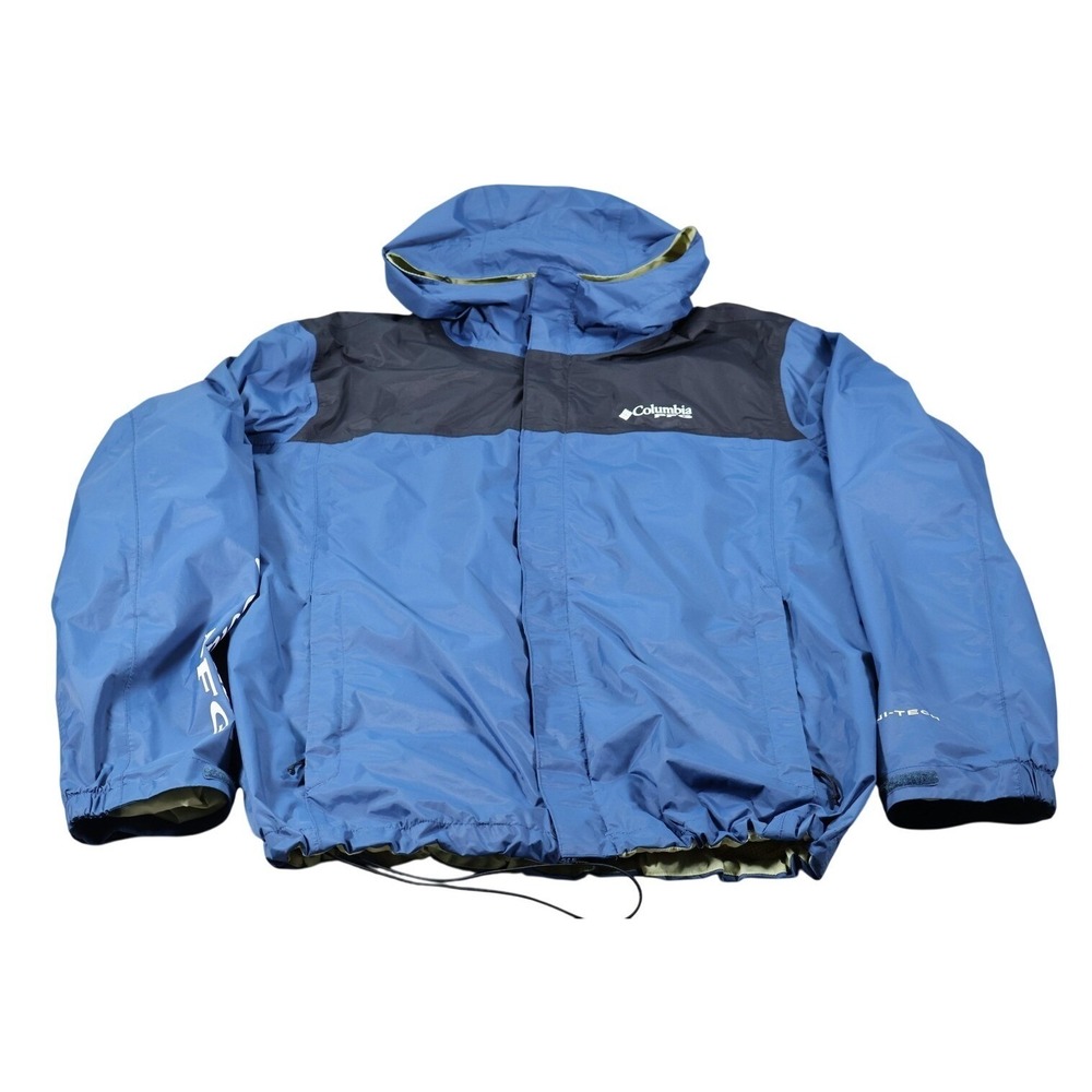Columbia Jacket Mens M Blue PFG Rain Coat Hooded Waterproof Lined Pockets